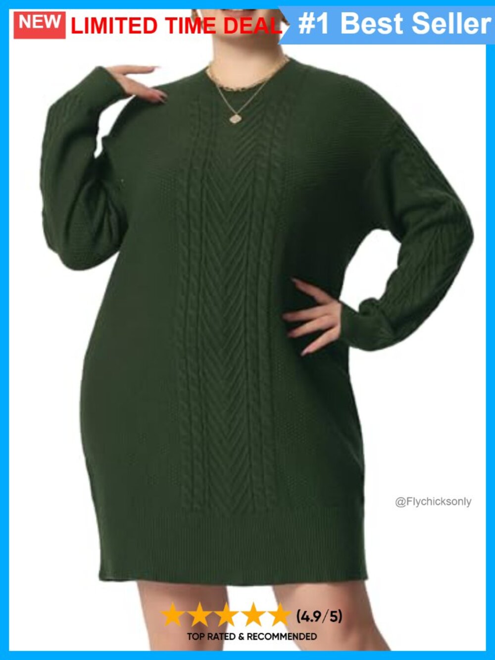 Plus Size Long Sleeve Knit Tunic Sweater Dress Crewneck Pullover